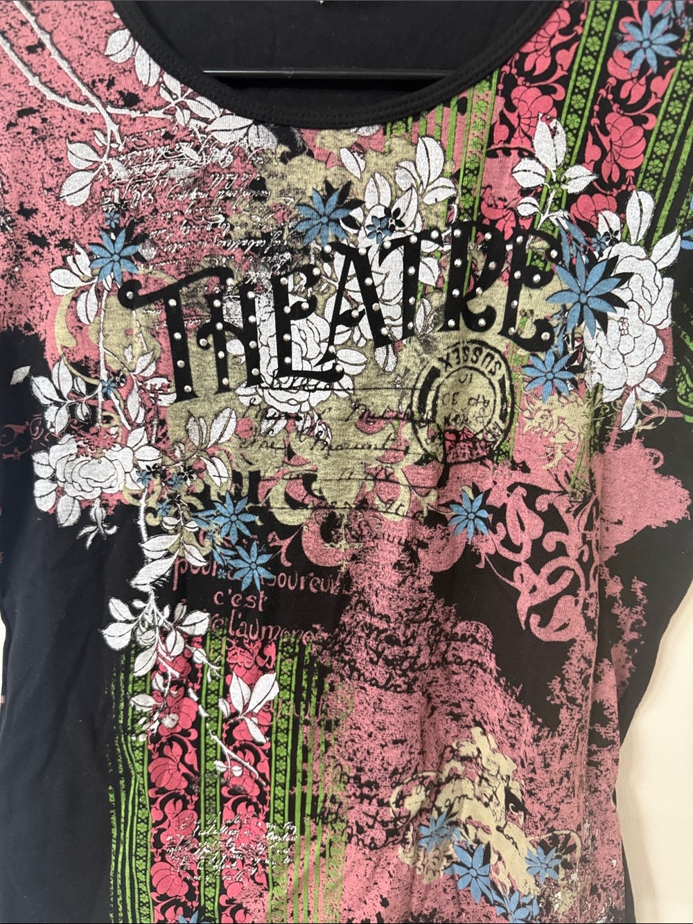 St. John's Bay Black Short-Sleeve Tee with Pink Floral Print - Picture 2 of 2
